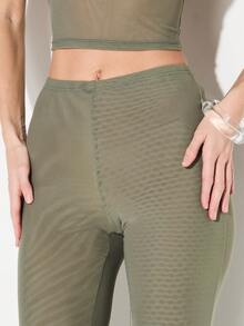 KIZN Leggings de tiro alto de canalé sin costuras en color salvia para comodidad y estilo casual de todos los días - Verde - Ver 3