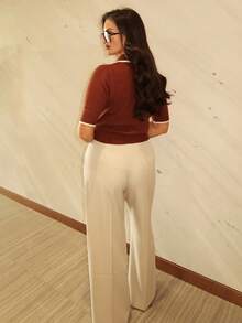 MDEdit Damen elegante moderne Mode Bürokleidung gerade geschnittene Anzughose, Outfits für Frühling/Sommer - Aprikosenfarben - Übersicht 5