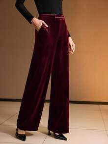 MOTF PREMIUM 女士丝绒斜插口袋西装裤 - 酒紅色 - 查看 5