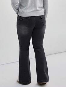 EURMUSE Quần jean ống loe co giãn, cạp 2 nút, dáng suông, cỡ lớn. - màu đen - Xem 5