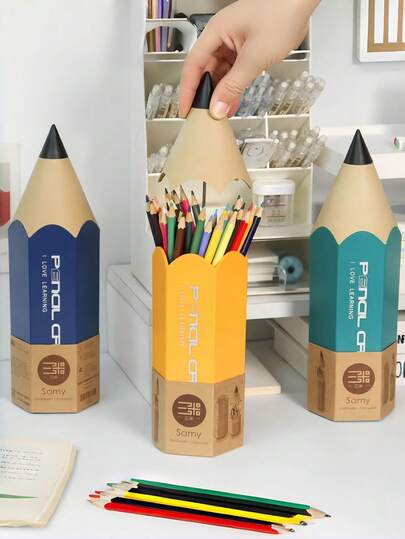 Organizador de escritorio de gran capacidad con diseño de lápiz gigante, solución de almacenamiento de papelería de colección multicolor, regalos navideños, ideas de regalos festivos, estilo escandinavo, estética de núcleo de cabaña