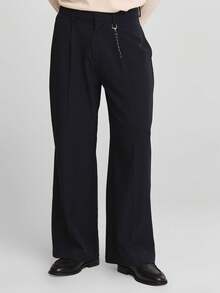 Musero 宽松褶裥梭织长裤，时尚腰带环饰以链条，春夏款 - 藏蓝色 - 查看 3