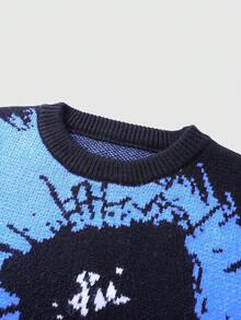 ROMWE MEN Men's Casual Face Jacquard Knit Vest, Autumn/Winter - Black - View 4