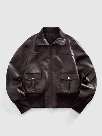 Street Life Chaqueta de cuero marrón retro de moda para hombres