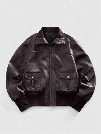 Street Life Giacca di pelle marrone retrò di moda da uomo