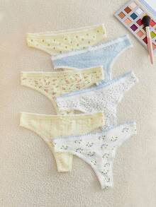 Bonmuse 5PCS 5-Color Random Cute, Fresh, Sweet And Sexy Bow , Printed Flower Women's Thong, Pure, Soft, Casual And Comfortable Four Season Underwear Suitable For Home, Travel And Gift Giving - Multicolor - View 8