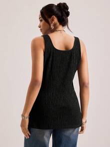 SHEIN VCAY Plus Size Padded Seamless Camisole For Women, Black, Sleeveless, Crop Top, Suitable For Spring - Black - View 2
