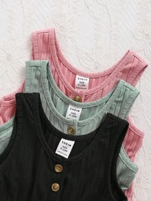 3pcs Baby Girl Casual Knit Solid Color Camisole And Shorts Set - Multicolor - View 3