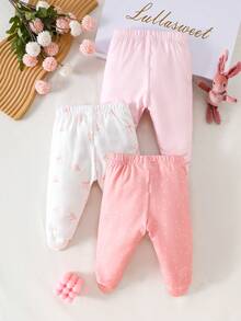 SHEIN 3件装新生儿连体裤，亲肤材质，连体设计防寒，白色蝴蝶结，粉色波点，包含深粉色、浅粉色和白色。 - 彩色 - 查看 2