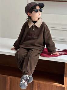 DAZY 男童休闲字母刺绣卫衣和运动裤套装，秋冬款