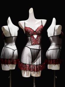 SHEIN 2pcs Lace Patchwork Underwire Sexy Lingerie Set For Women - Multicolor - View 1