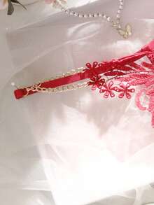 SHEIN 1pc Women's Sexy Lace Butterfly Chain Design Panty - Burgundy - View 4