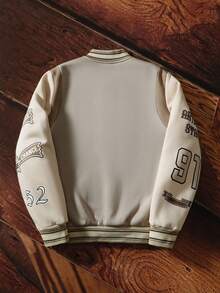 TOKVUE 男士休闲撞色拼布标语和字母印花棒球夹克，秋冬，外出街头穿着棒球长袖拼色夹克，送给朋友、丈夫、男朋友的礼物，男士狂野校队夹克，棒球夹克，男士图案夹克，秋季 - 彩色 - 查看 2