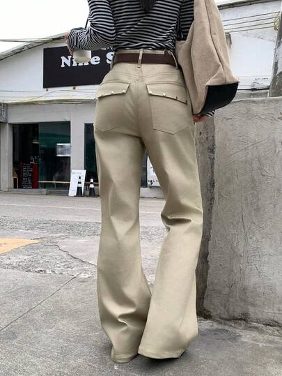 DAZY Women's Solid Color Casual Korean Style Contrast Color Rivet Flared Pants