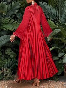 SHEIN Lady Đầm tay dài cổ cao màu trơn cỡ lớn tối giản mặc hàng ngày - Đỏ - Xem 2