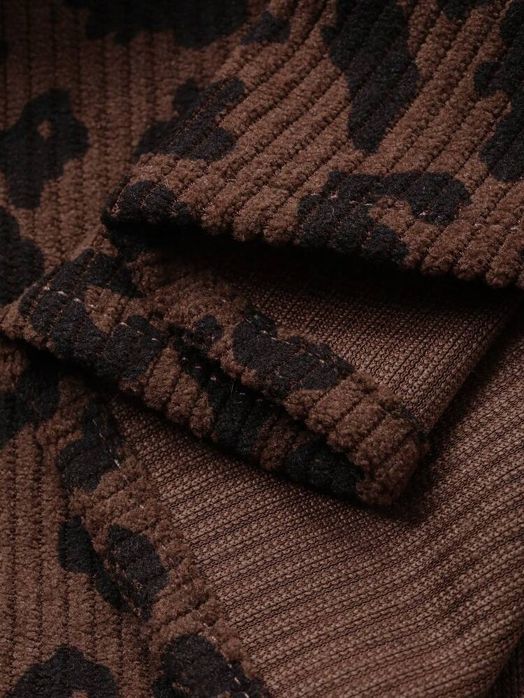 Young Boy Casual Leopard Print Button Front Pocket Shirt, Autumn