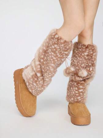 Fairycore 1 Paio di Calzini Riscaldatori per Gambe Carini a Forma di Cervo, Calzini Riscaldatori Oversize Morbidi e Pelosi in Stile Y2K, Aderenti e alla Moda, Adatti per Uso Quotidiano, Autunno/Inverno, Vacanze e Feste