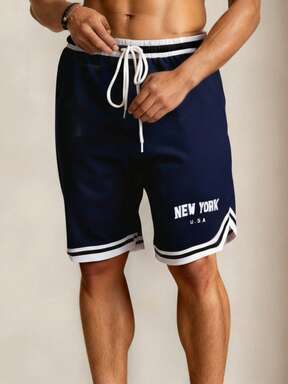 EasyFave سراويل رياضية للرجال بخصر مربوط وخطوط متباينة