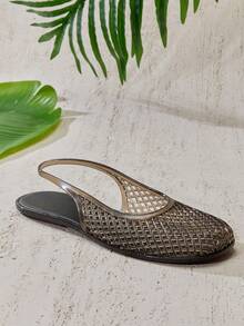 Solezae 女士透明果冻透气网眼露跟芭蕾平底鞋——优雅、柔软，度假必备 - 黑色 - 查看 5