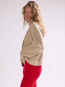 MUSERA V Neck Button Down Fluffy Knit Cardigan Winter Ski Vacation Lounge Holidays - Cream - View 3