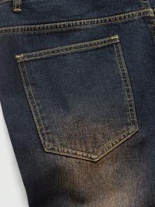 ROMWE MEN Jeans de mezclilla con parches de estilo vintage lavado y suave para hombres - Negro - Ver 5