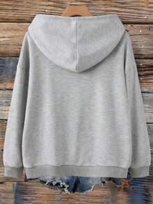 EMERY ROSE Plus Size Women Letter Embroidery Sweatshirt, Casual Loose Fit Retro American Style Sweatshirt For Women Women Sweatshirts Women's Sweatshirts Grey Sweatshirt Sweatshirt - Light Grey - View 2