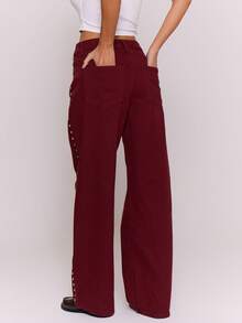 MUSERA Women Jeans Wide Leg Denim Jeans Fall Autumn Winter Fall Work Everyday Vacation Chic Spring Summer - Burgundy - View 2