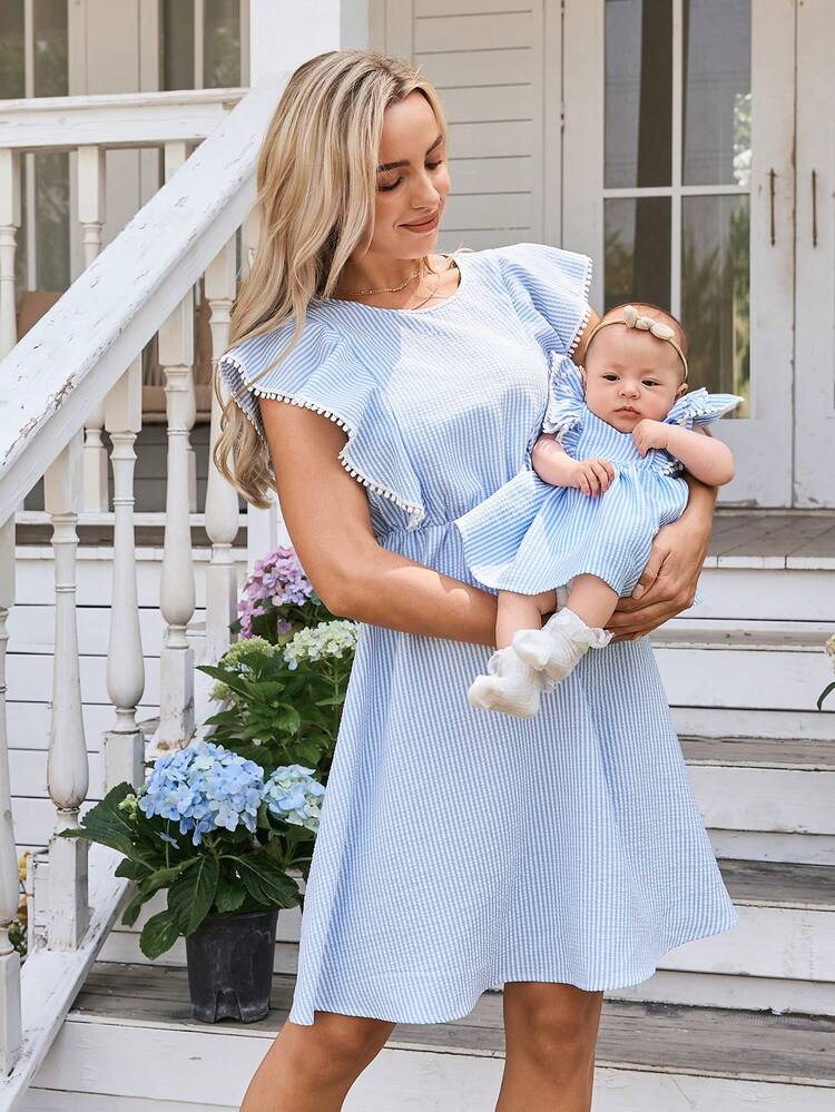 blue dress infant Newborn Baby Girl Tutu 3pcs Set The long puffy sleeves and sash in the back make this dress easy to put on and take off Lemon Loves Layette Amelia 2