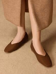 MOTF BAILARINAS DE PIEL DE PU CON PUNTA CUADRADA - Marrón - Ver 7