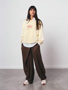 SURIMA Casual Women's Beige Round Neck Pullover With Red Letter And Flower Pattern - Beige - View 5