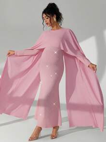 SHEIN Maternity Dress, Pink Elegant Photography Dress, Sophisticated Design, Women's Maternity Long Dress, Long Sleeve, Autumn/Winter - Pink - View 5
