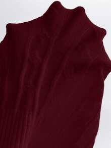 Rafferiza Pony Logo White Cable Knit Sweater, Embroidered Polo Collar Top, Fitted Sexy Dress - Burgundy - View 4