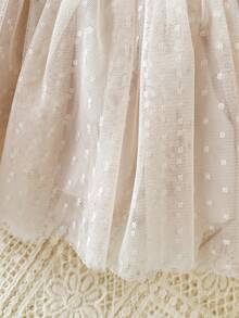 SHEIN 1pc Baby Girls Sleeveless Apricot Lace Trim Mesh Casual Dress, Cute Skirt Suitable For Spring/Summer Outings And Vacations - Apricot - View 8