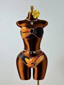 Zestiva Bộ bikini 3 mảnh hở lưng họa tiết hoa gợi cảm dành cho nữ, có dây buộc bên hông, phù hợp cho kỳ nghỉ ở bãi biển, mùa xuân/hè - Nhiều màu - Xem 3