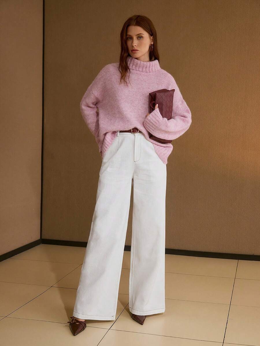 MOTF PREMIUM 女士棉斜纹阔腿西装裤 - 白色 - 查看 1