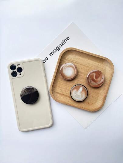 Zazumi 1 Retractable Mobile Phone Stand Coffee Inspired Design Drip Glue Artwork Desktop Display 4 Pattern Choices Adjustable Angle Perfect For Home Office Decor