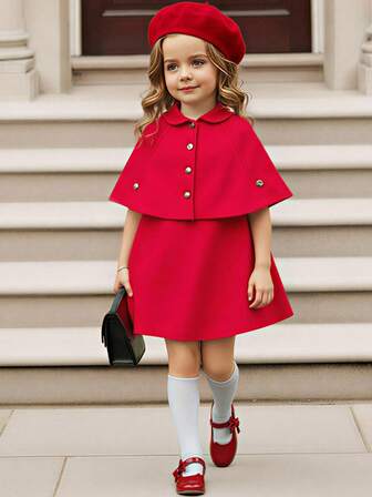 PrepCrw Young Girls' Collegiate Style Cloak Jacket/Dress Set,Party,New Year,New Year Set