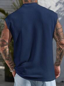 Manfinity CasualCool 男士休闲百搭罗纹针织无袖上衣 - 寶藍色 - 查看 2