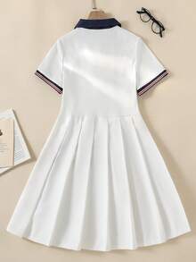 Casuvi Kids Abito casual da ragazza con colletto polo a blocchi di colore, stampa a cuori e lettere, vestibilità morbida, comodo per primavera, estate, autunno, adatto per uso quotidiano, feste di compleanno, eventi scolastici, raduni familiari e occasioni formali - Multicolore - Visualizzare 4