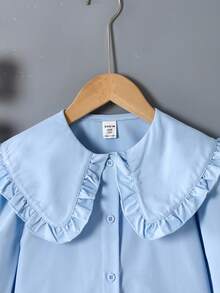SHEIN 少女白色可爱韩版彼得潘领百搭衬衫，适合春夏及开学季穿着 - 淺藍色 - 查看 4