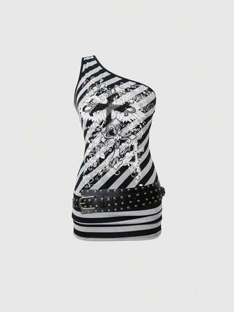 J-Fashion Sexy Off-Shoulder gestreiftes Patchwork Punk-Stil Top