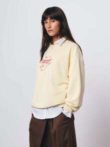 SURIMA Casual Women's Beige Round Neck Pullover With Red Letter And Flower Pattern - Beige - View 2