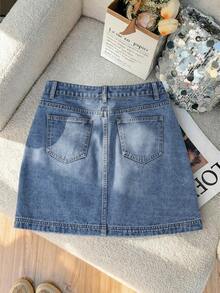 GlowEve Women's Elegant Heart Embroidery A-Line Skirt - Blue - View 2