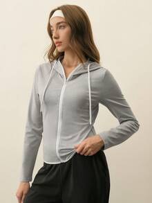 With My Calm Giacca sportiva con cappuccio di colore unito da donna - Grigio - Visualizzare 3