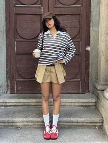 MainGRL Striped Knit Print Women Casual Versatile Long Sleeve Polo Shirt, Autumn Winter For Women - Multicolor - View 5