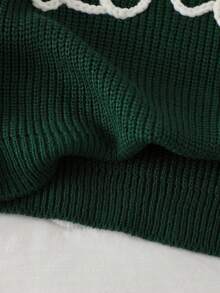 Sparklyn Suéter casual de niña con bordado de letras, otoño/invierno - Verde Oscuro - Ver 8