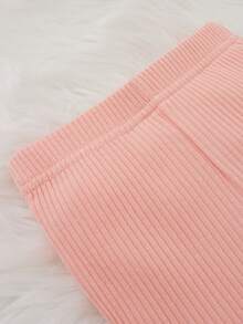 SHEIN Baby Girl Flounce Sleeve Bow Front Bodysuit & Flare Leg Pants - Coral Pink - View 2