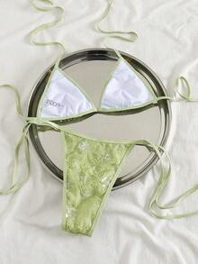 Swim Chiccia Summer Vacation Beach Halter Sexy Accessory Triangle Cup Bikini Set - Green - View 6