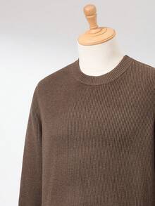 RONVEXI Jersey de cuello redondo de unicolor casual para hombre, de manga larga, para otoño/invierno, en tonos tierra