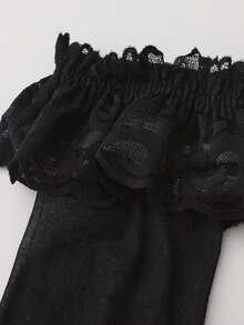SHEIN BAE Plus Size Women Contrast Lace Sexy Lingerie Set (1 Pair Stockings) - Black - View 6